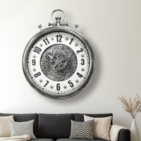 Jam Dinding Gaya Retro Industrial 47X38CM, Jam Dinding Bergaya Steampunk Nostalgia untuk Ruang Tamu, Jam Dinding Cermin yang Elegan