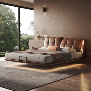 Cama Flutuante de Couro Genuíno Estilo Meio Século, Luxo Leve Italiano, Novo Modelo Minimalista 2025, Cama King Size de Alta Qualidade para Quarto Principal - Product Image 1