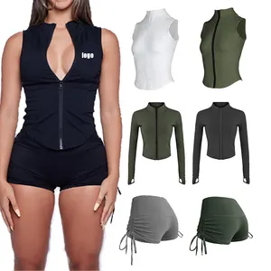 2023 New Arrivals Custom Zipper Tracksuit Workout Crew Neck Sweatshirt Outfits Yoga Skinny Comfy Women 2 Pc Jogger Set clothing