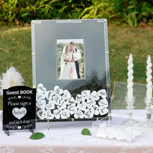 OurWarm Acrylic Guest Book Drop Box With Stand 100 Wooden Hearts And Marker Pen Wedding Guest Book Alternative Reception