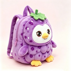 Mochila de Peluche Personalizada de Pingüino con Diseño de Uva Morada, Mochila de Peluche de Pingüino con Diseño de Uva, Mochila Infantil de Peluche Suave - Product Image 2