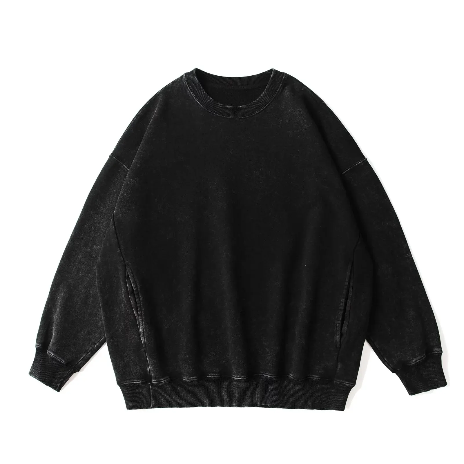 Большой хлопковый свитер премиум-класса, окрашенный воском, с круглым вырезом, длинным рукавом, Простой Модный повседневный пуловер, толстовка