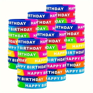 Feliz Aniversário Pulseiras De Borracha Colorido Stretch Wrist <span class=keywords><strong>bands</strong></span> silicone pulseira logotipo personalizado para crianças adultas Birthday Party - Product Image 1