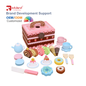 Ensemble de jouets de cuisine et de nourriture pour maison en bois-<span class=keywords><strong>Jeux</strong></span> de simulation de thé de l'après-midi pour filles avec gâteau aux beignets et coupe de semblant de thé inclus - Product Image 1
