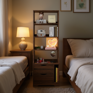 Comodino con Libreria e 2 Cassetti Portaoggetti, Mobile Moderno in Legno per Camera da Letto, Uso Domestico - Product Image 2