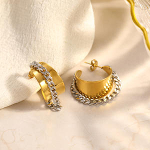 Pendientes de aro en forma de C, chapados en oro de 18k, de acero inoxidable, con diseño geométrico, para mujer, joyería de moda. - Product Image 2