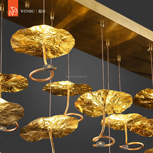 Lustre de luxe Golden Lotus, suspension linéaire en forme de feuille de lotus en bronze antique - Product Image 3