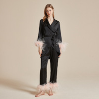 Robe de chambre haut de gamme Pure Desire en soie glacée respirante avec plumes amovibles, camisole et pantalon long pour l'été