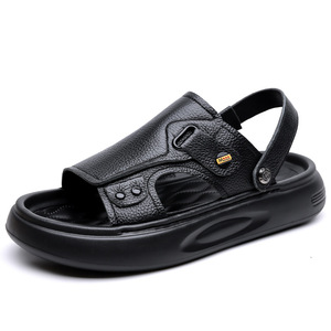 Sandales de plage pour hommes en cuir véritable, semelle épaisse et confortable, bride arrière convertible, chaussures d'été pour la marche en plein air - Product Image 5