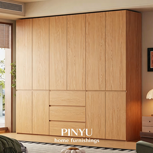 Armoire en bois de chêne et rotin, organisateur de tiroirs pour chambre à coucher, armoire haute, grande capacité - Product Image 4