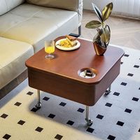 Höhenverstellbarer Rustikaler Couchtisch Massivholz Metall Rollbar Beweglich mit Stauraum Retro Modern für Wohnzimmer Schlafzimmer Hotel