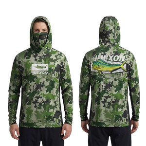 T-shirt à capuche de pêche pour <span class=keywords><strong>homme</strong></span>, imprimé camouflage vert tactique Mahi Mahi, <span class=keywords><strong>masque</strong></span> facial, imperméable, léger, protection solaire UPF50+ - Product Image 1