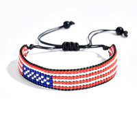 Gelang Manik Bendera Nasional Buatan Tangan Gaya Boho - Gelang Persahabatan Tali Tarik yang Dapat Disesuaikan untuk Pria Wanita - Grosir Perhiasan Festival