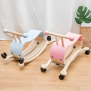2 ב 1 עץ סוס נדנדה עם גלגלים, מתנה לילדים, עץ ידידותי לסביבה ילדים צעצוע מונטסורי צעצועי ילדים
