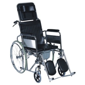 Fauteuil roulant manuel transfrontalier en acier inoxydable noir entièrement inclinable avec toilette intégrée pour personnes âgées et handicapées à usage domestique - Product Image 3
