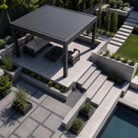 Pergola à lames en aluminium avec store motorisé coupe-vent, gazebo résistant aux intempéries à commande à distance pour villa, terrasse et jardin
