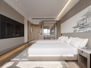 Usine directe hôtel de luxe moderne <span class=keywords><strong>chambre</strong></span> ensemble de meubles en bois massif 5 étoiles hôtel standard cadre de lit panneau têt - Product Image 5