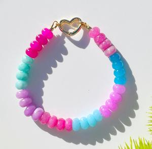 Bracelet à perles arc-en-<span class=keywords><strong>ciel</strong></span> avec fermoir cœur, bijou fantaisie en jade et pierres précieuses, idéal pour l'été, pour femmes et jeunes filles - Product Image 2