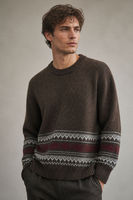 Pull en maille mélange mohair jacquard géométrique col rond manches longues anti-plis anti-rétrécissement anti-boulochage respirant pour homme