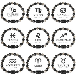 Pulseras <span class=keywords><strong>de</strong></span> Piedras Naturales <span class=keywords><strong>de</strong></span> Moda con los 12 Signos del Zodiaco para Hombre, Joyería Vintage Hecha a Mano en Negro Mate, Venta al por Mayor - Product Image 5