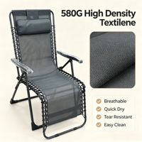 Chaise longue de plage pliable extra large en acier inoxydable, portable et inclinable avec coussin, pour camping, pique-nique, natation