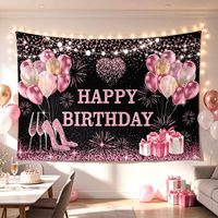 Toiles de fond photographiques pour fête d'anniversaire rose doré, bannière Joyeux Anniversaire, décorations en tissu, fournitures