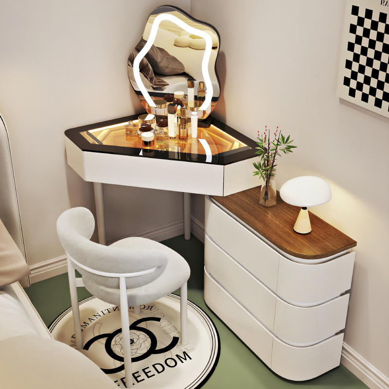 Mesa blanca 60*60 + mueble + espejo nube + silla blanca