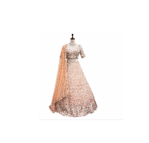 Lehenga orné de paillettes pêche, tenue de soirée élégante, tenue de mariée traditionnelle, tenue de festival pour femmes - Product Image 3