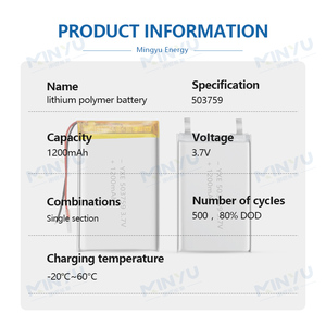 Hot nguồn nhà máy chất lượng cao <span class=keywords><strong>ex</strong></span>-công Trình Giá có thể sạc lại 3.7V/1200mAh 503759 LiPo pin Pouch pin <span class=keywords><strong>Lithium</strong></span> <span class=keywords><strong>ion</strong></span> - Product Image 2