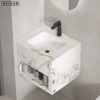 Meubles de salle de bains en marbre fritté de luxe léger et personnalisé Meuble de lavabo simple avec miroir LED