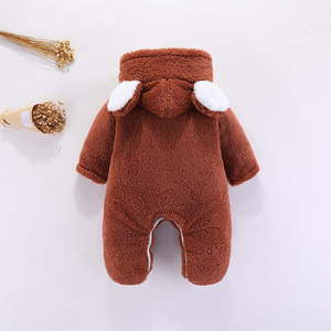 2023 nouveau Style À Capuchon Ours Oreilles Mignon zipper Manteau all-over grenouillères Garçons Et Filles Bébé Solide Couleur Corail <span class=keywords><strong>Polaire</strong></span> Bébé Manteau - Product Image 2