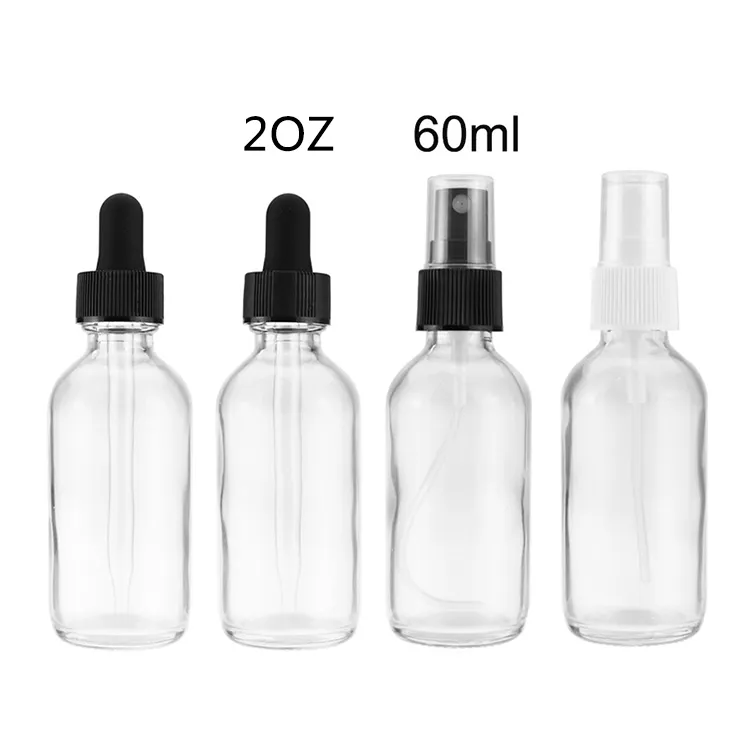 Ámbar claro 2oz 60 ml botella de vidrio e jugo cuentagotas 60 ml botella cuentagotas de vidrio para e líquido