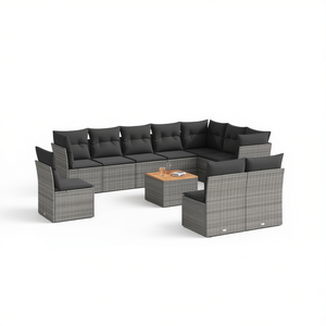 Ensemble de canapés de jardin en rotin gris moderne, 10 places, mobilier d'extérieur résistant aux intempéries, design contemporain, structure en osier - Product Image 1