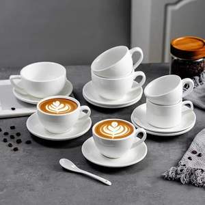 Set di Tazze e Piattini in Ceramica Bianca per Espresso, Stile Italiano Nordico, <span class=keywords><strong>Tazza</strong></span> in Porcellana per <span class=keywords><strong>Latte</strong></span> e Tè, per Ufficio - Product Image 2