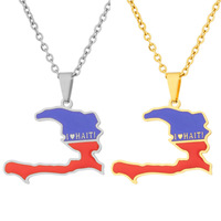 Collier pendentif carte d'Haïti plaqué or 18 carats pour hommes et femmes, vente en gros