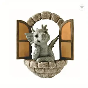 Hars Draak Sculptuur Raam Front Dragon Standbeeld Fee Tuin Decoratie Muur Opknoping Voor Outdoor Xr Europa Dier