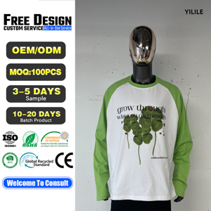 TS3871 Maglietta a Maniche Lunghe Raglan da Uomo, 100% Cotone Puro, Stampa Oversize, Magliette Basic per Uso Quotidiano - Product Image 1