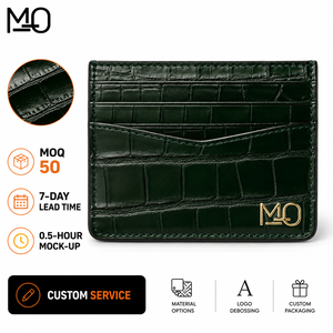 Portefeuille porte-cartes en cuir gaufré crocodile vert forêt avec logo personnalisé pour homme, idéal pour les voyages d'affaires, avec rangement fin multi-fentes - Product Image 1