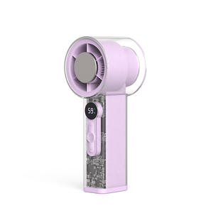 Mini ventilateur portable avec affichage numérique, moteur sans balais, batterie au lithium rechargeable par USB, design sans pales, couleur violet clair et blanc - Product Image 1