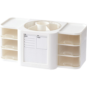 SOLP Multifunctional Desk Organizer With <b>Drawers</b> And Pen Holder White <b>Plastic</b> <b>Storage</b> Box For Office Or Home Use - Product Image 1