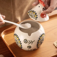 Pot à épices en céramique créatif, mignon et minimaliste, résistant à l'humidité, avec couvercle et cuillère, pour la maison et la cuisine