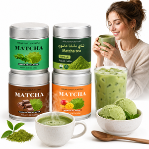 Poudre de matcha aromatisée aux fruits pour boissons, marque privée, saveur fraise - Product Image 1