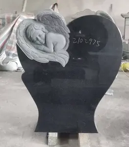 Black Granite Tombstone Black Granite Heart Angel Wings Headstone Cemetery Engraving Double Angel Headstone Tombstone For Usa