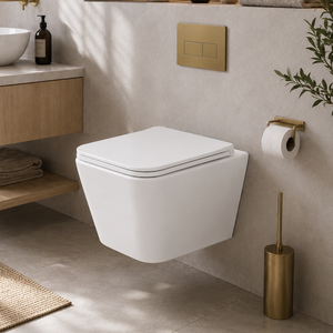 Ensemble WC mural moderne, ensemble complet pour salle de bain, design minimaliste carré blanc flottant de luxe - Product Image 1