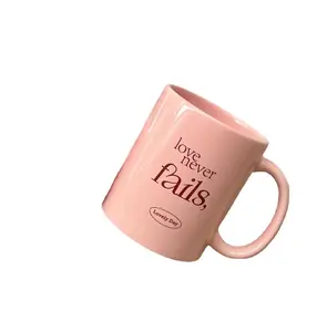 350毫升粉色陶瓷杯小设计ins复古粉色绿色大容量咖啡杯早餐杯