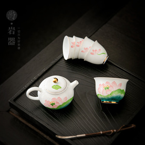 Théière en porcelaine blanche de Dehua peinte à la main avec filtre, forme ronde, pour service à thé Kung Fu - Product Image 3