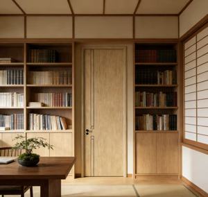 <span class=keywords><strong>Porte</strong></span> intérieure japonaise style Wabi-Sabi Senji en MDF, design minimaliste, texture bois, idéale pour hôtels et appartements - Product Image 5