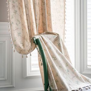 Bubaba gros Beige coton lin demi porte rideau gland imprimé fini <span class=keywords><strong>baie</strong></span> <span class=keywords><strong>vitrée</strong></span> décoration cantonnières - Product Image 4