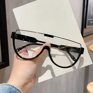 نظارات عصرية نصف إطار عدسات بنية Lunettes قطعة واحدة نظارات UV400 حماية