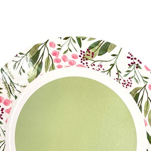 Nouveau produit : Assiette jetable en carton blanc 350g, finition <span class=keywords><strong>vert</strong></span> clair, avec motif floral pour les fêtes - Product Image 5